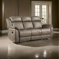  84 Inch Double Manual Recliner Sofa, Sandy Brown Polished Microfiber