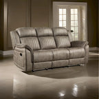  84 Inch Double Manual Recliner Sofa, Sandy Brown Polished Microfiber