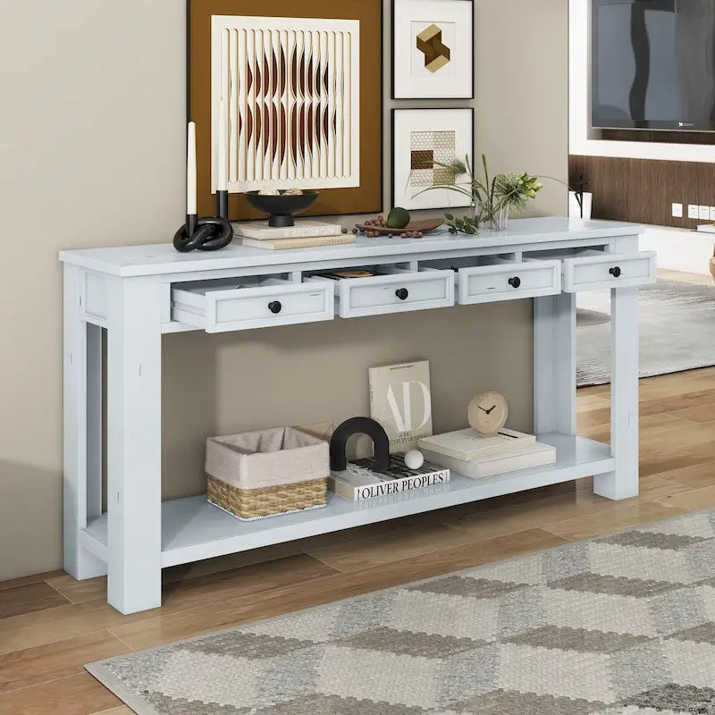 Console Table/Sofa Table with Storage Drawers and Bottom Shelf for Entryway Hallway