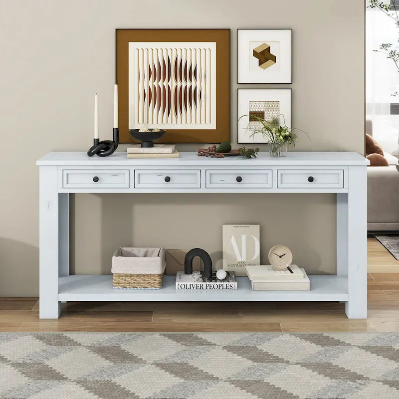 Console Table/Sofa Table with Storage Drawers and Bottom Shelf for Entryway Hallway