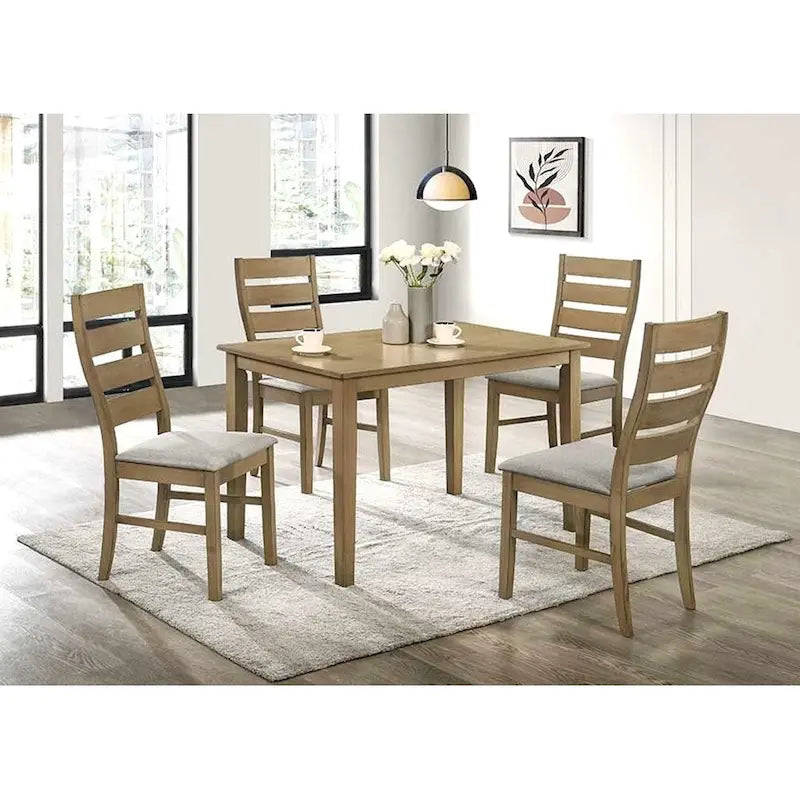 Transitional 5 Piece Upholstered Wood Dining Room Table Set