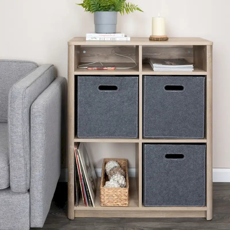 Console Table Shelf with 4 Square Cube Storage Compartments