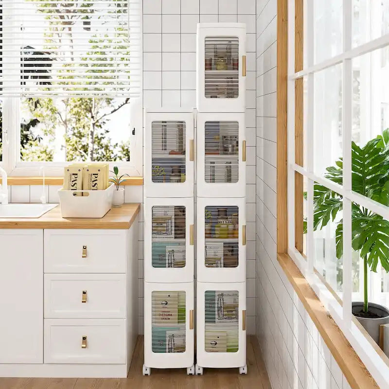 Javlergo 65 Narrow Tall Storage Bin, 4 Tier Foldable Kitchen Storage Cabinet Organizer,Freestanding Kitchen Pantry