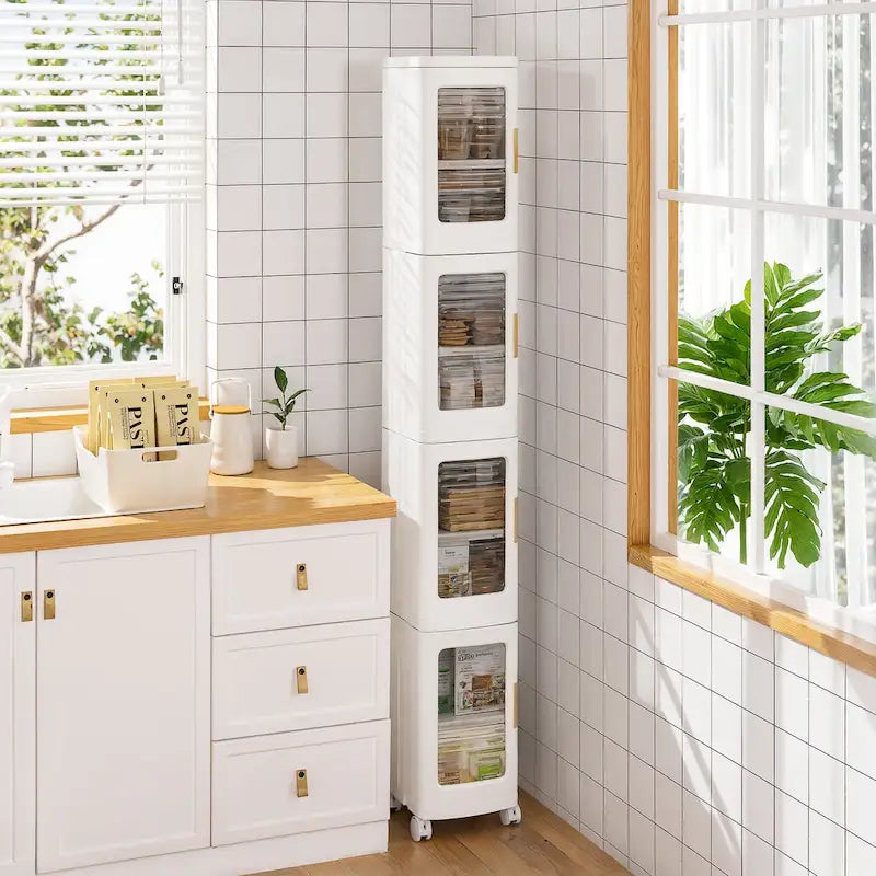 Javlergo 65 Narrow Tall Storage Bin, 4 Tier Foldable Kitchen Storage Cabinet Organizer,Freestanding Kitchen Pantry