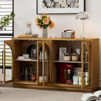 60 Farmhouse 4-Door Large Storage Vintage Sideboard with Metal Handles and Adjustable Shelves