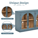 60 Farmhouse 4-Door Large Storage Vintage Sideboard with Metal Handles and Adjustable Shelves